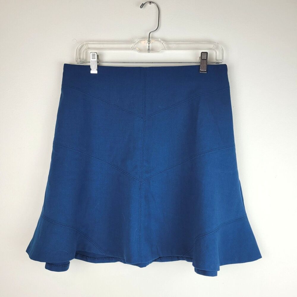 LOFT deep teal blue flare knee length skirt elastic waist casual office summer 6